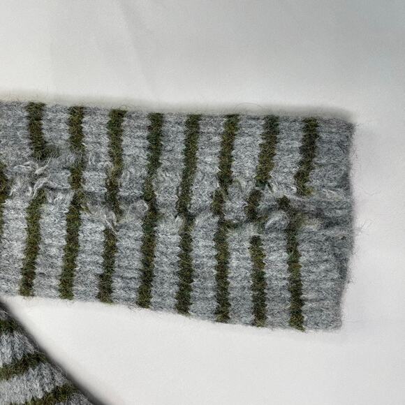 STITCHES + STRIPES Gray Olive Green Fuzzy Stripe Mock Neck Sweater XS - Picture 4 of 16